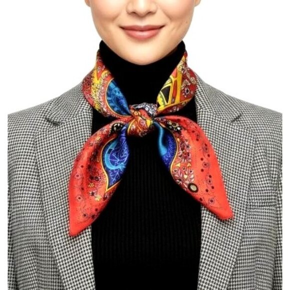 ❤️New Elegant Bandana Square Scarf Silky Satin Red Floral Wrap Stylish luxurious - Picture 1 of 8